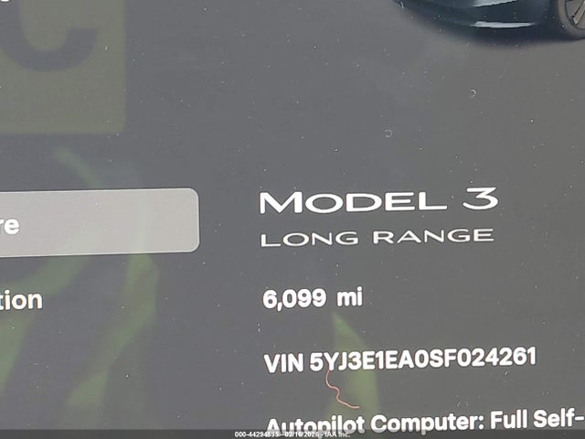 Продаж на аукціоні авто 2025 Tesla Model 3 Long Range Rear-wheel Drive/standard Rear-wheel Drive, vin: 5YJ3E1EA0SF024261, номер лоту: 44294595