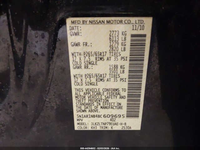 Продаж на аукціоні авто 2011 Nissan Pathfinder Silver, vin: 5N1AR1NB4BC609695, номер лоту: 44294602