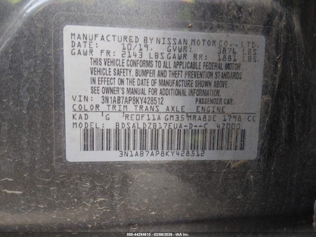 3N1AB7AP8KY428512 Nissan SENTRA SV