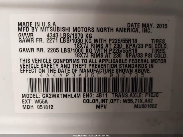 2015 MITSUBISHI OUTLANDER SPORT 4A4AP3AU6FE036735 Photo 8