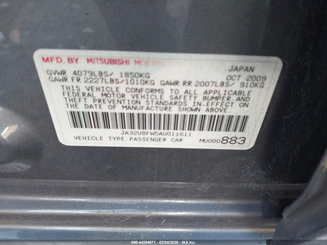 2010 MITSUBISHI LANCER JA32U8FW5AU011611 Photo 8