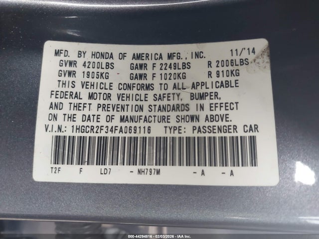 1HGCR2F34FA069116 Honda ACCORD LX