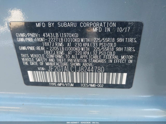 JF2GTALC1J8244780 Subaru Crosstrek 2.0i Limited