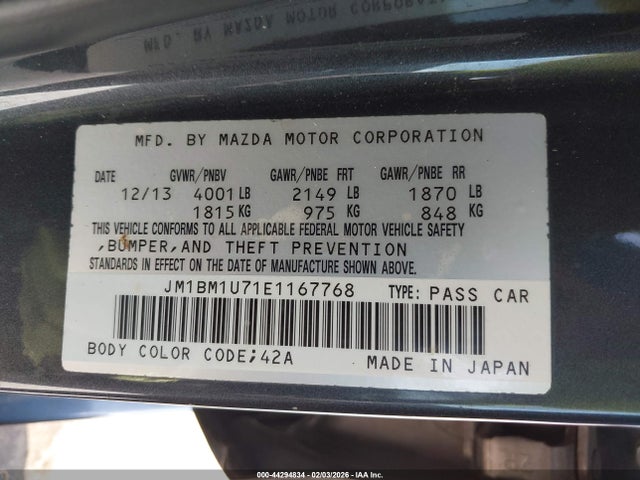 JM1BM1U71E1167768 Mazda Mazda3 I Sport