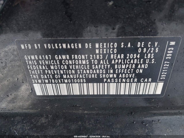 2026 Volkswagen Jetta Se მანქანა იყიდება აუქციონზე, vin: 3VW7W7BUXTM010085, აუქციონის ნომერი: 44294847
