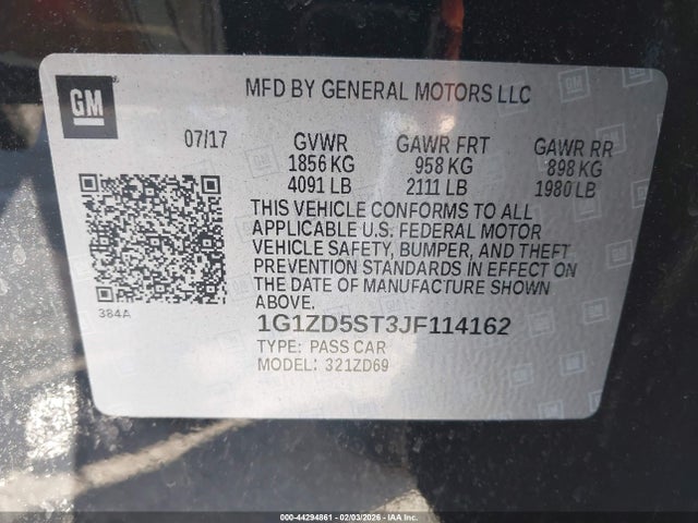1G1ZD5ST3JF114162 Chevrolet MALIBU LT