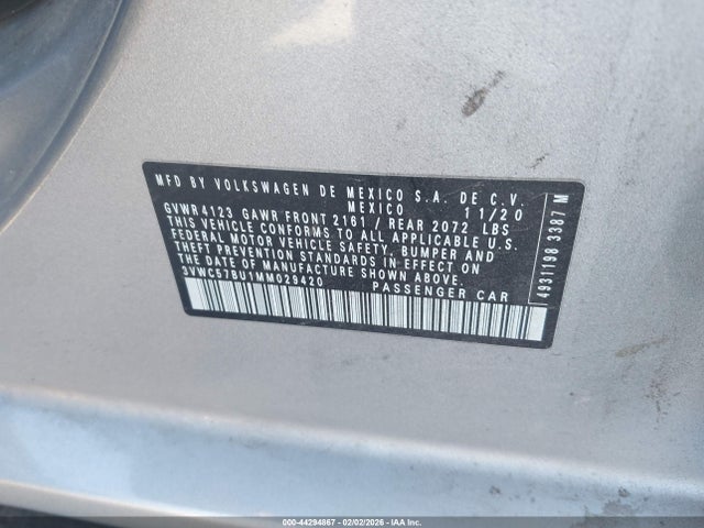 3VWC57BU1MM029420 Volkswagen Jetta 1.4t R-line/1.4t S/1.4t Se