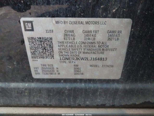 Aukcja sprzedaży 2020 Chevrolet Traverse Fwd Rs, vin: 1GNERJKW2LJ164813, numer aukcji: 44294899