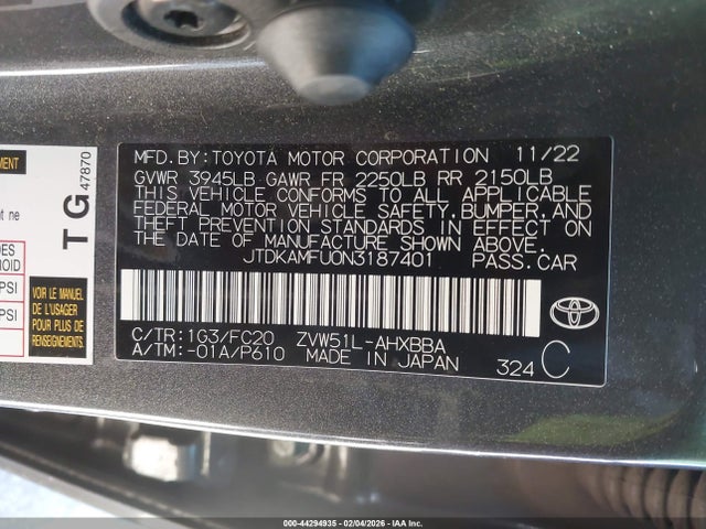 JTDKAMFU0N3187401 Toyota Prius L