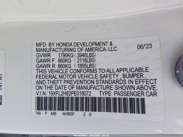 19XFL2H82PE018072 Honda Civic Sport