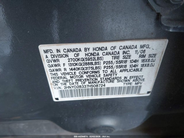 2007 ACURA MDX 2HNYD28337H508724 Photo 8
