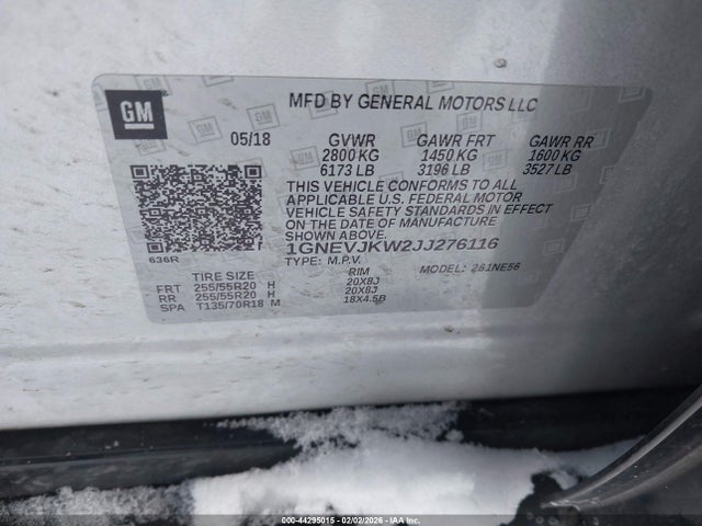 1GNEVJKW2JJ276116 Chevrolet Traverse Premier