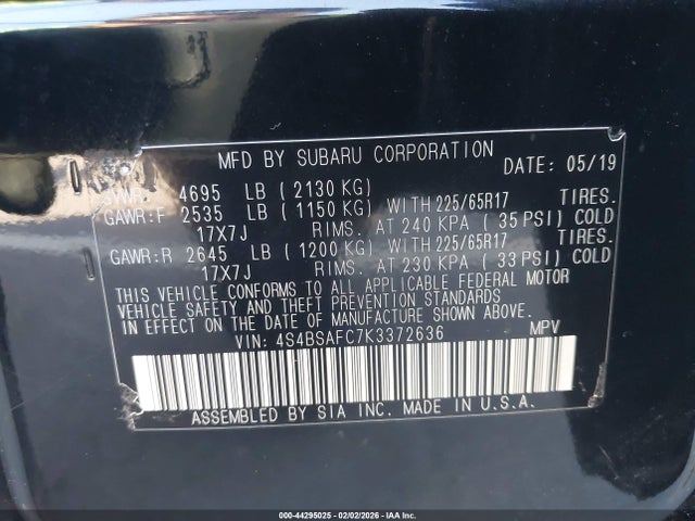 Subaru Outback 2.5i Premium 2019 4S4BSAFC7K3372636 Image 9