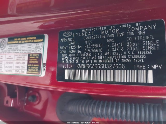 2025 Hyundai Kona Sel მანქანა იყიდება აუქციონზე, vin: KM8HBCAB6SU327606, აუქციონის ნომერი: 44295033