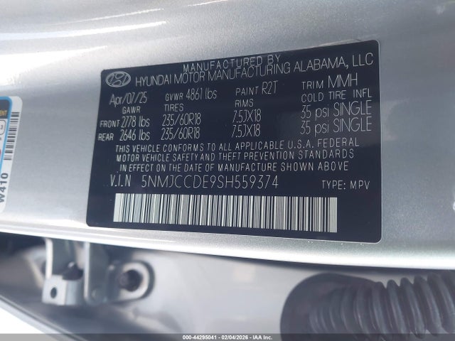 Aukcja sprzedaży 2025 Hyundai Tucson Sel Convenience, vin: 5NMJCCDE9SH559374, numer aukcji: 44295041
