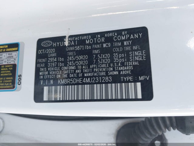 KM8R5DHE4MU231283 Hyundai Palisade Limited