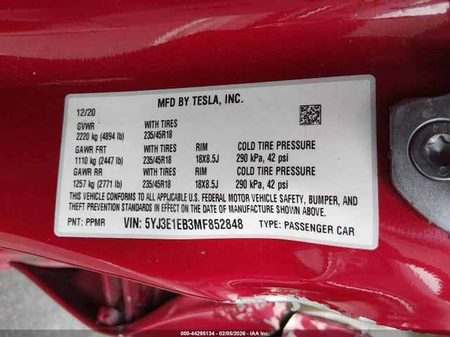 2021 TESLA MODEL 3 5YJ3E1EB3MF852848 Photo 8