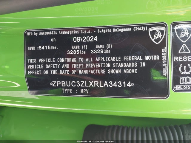 ZPBUC3ZLXRLA34314 Lamborghini Urus Performante