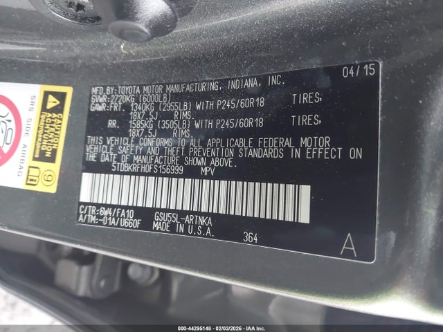 5TDBKRFH0FS156999 Toyota Highlander Le Plus V6