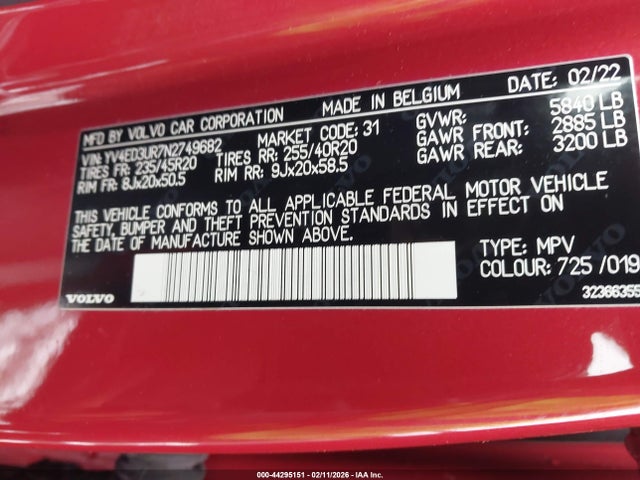 2022 VOLVO XC40 RECHARGE PURE ELECTRIC YV4ED3UR7N2749682 Photo 8