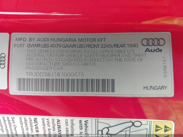 2008 AUDI TT TRUDD38J181000475 Photo 8