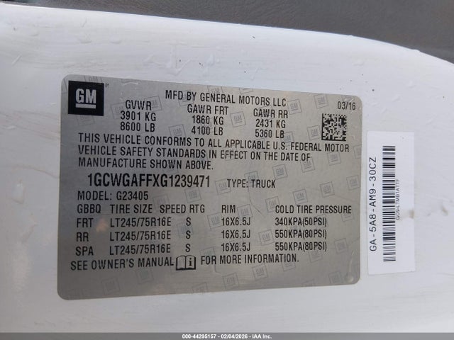 1GCWGAFFXG1239471 Chevrolet Express 2500 Work Van