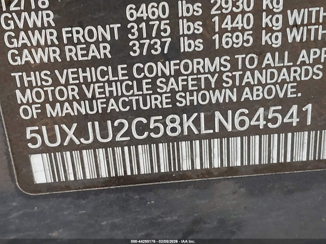 2019 Bmw X5 Xdrive50i მანქანა იყიდება აუქციონზე, vin: 5UXJU2C58KLN64541, აუქციონის ნომერი: 44295176