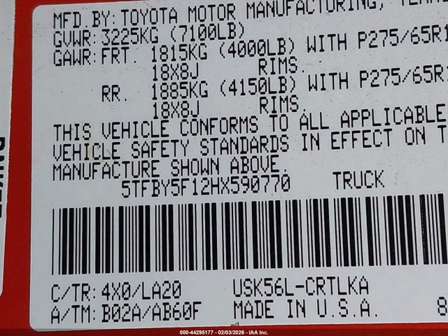 5TFBY5F12HX590770 Toyota Tundra Limited 5.7l V8