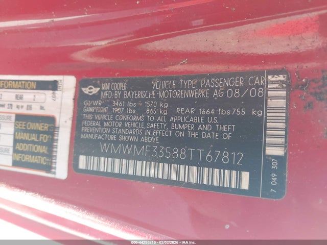 2008 MINI COOPER WMWMF33588TT67812 Photo 8