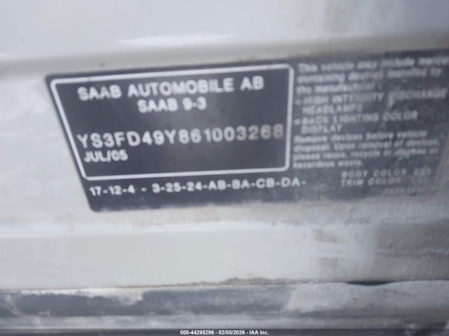 2006 SAAB 9-3 YS3FD49Y861003268 Photo 8