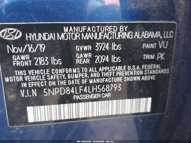 5NPD84LF4LH568793 Hyundai ELANTRA SEL