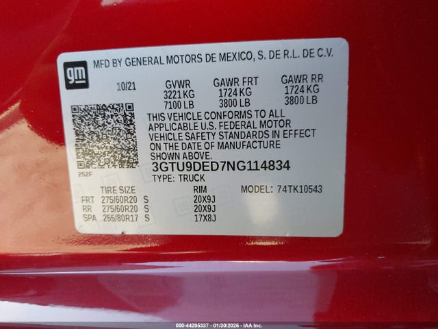 3GTU9DED7NG114834 GMC Sierra 1500 Limited 4wd Short Box Slt