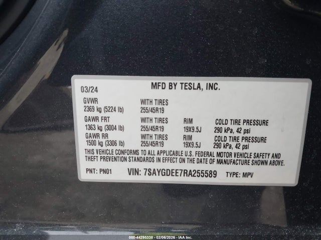 7SAYGDEE7RA255589 Tesla Model Y Long Range Dual Motor All-wheel Drive