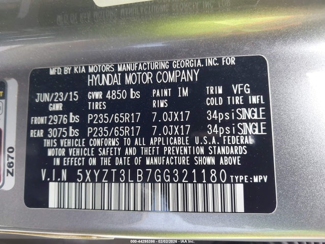 5XYZT3LB7GG321180 Hyundai Santa Fe Sport 2.4l