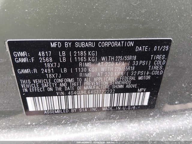 2025 Subaru Crosstrek Limited მანქანა იყიდება აუქციონზე, vin: 4S4GUHL64S3722232, აუქციონის ნომერი: 44295412