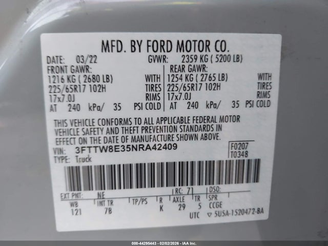 3FTTW8E35NRA42409 Ford Maverick Xlt