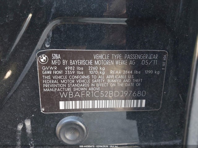 2011 BMW 528I WBAFR1C52BDJ97680 Photo 8