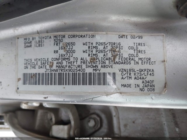 1999 TOYOTA 4RUNNER JT3HN87R5X9025400 Photo 8