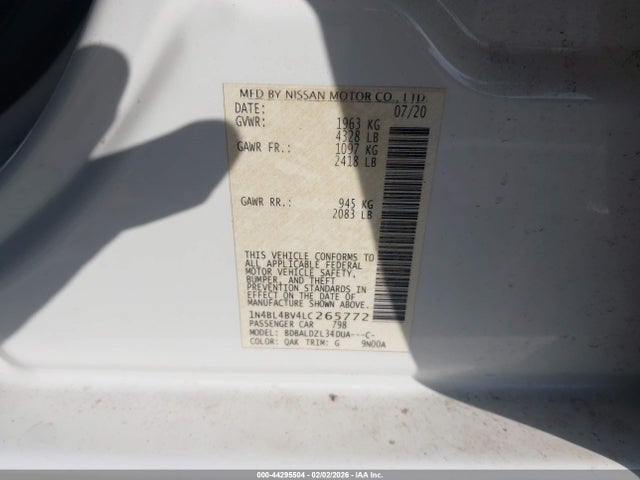 1N4BL4BV4LC265772 Nissan Altima S Fwd