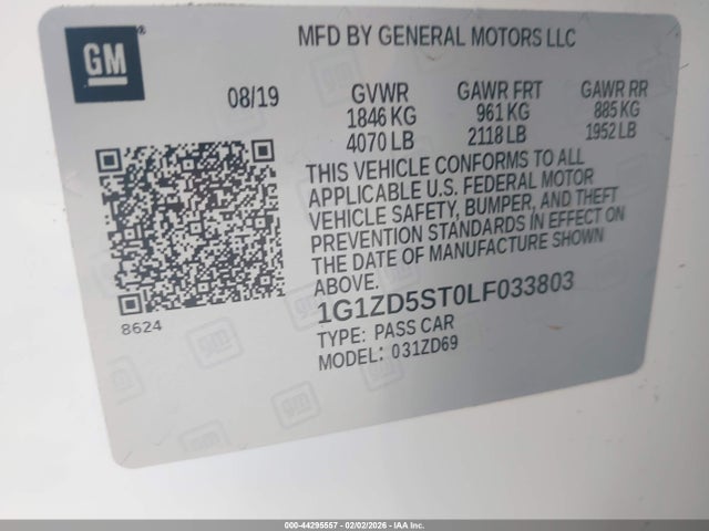 1G1ZD5ST0LF033803 Chevrolet Malibu Fwd Lt