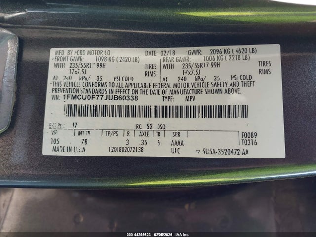 1FMCU0F77JUB60338 Ford ESCAPE S
