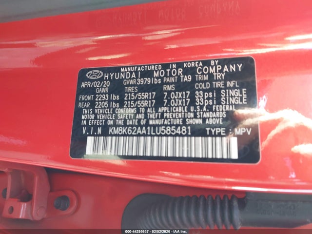 KM8K62AA1LU585481 Hyundai Kona Sel Plus