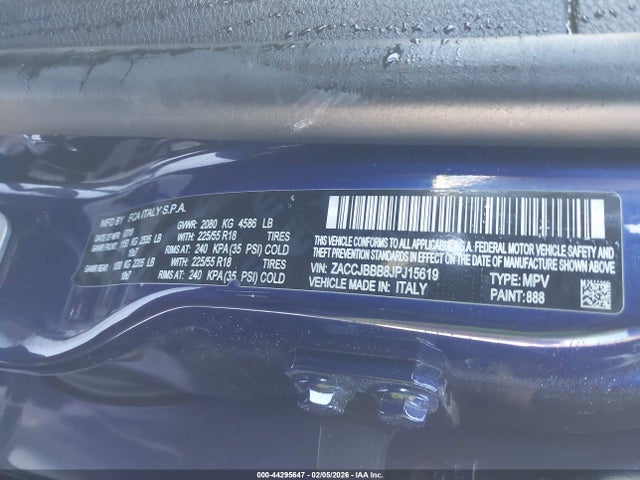 Продаж на аукціоні авто 2018 Jeep Renegade Latitude 4x4, vin: ZACCJBBB8JPJ15619, номер лоту: 44295647