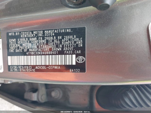 2004 TOYOTA CAMRY 4T1BE32K04U888401 Photo 8
