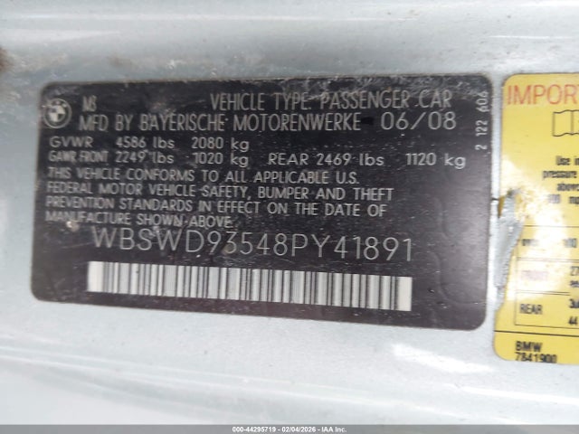 2008 BMW M3 WBSWD93548PY41891 Photo 8