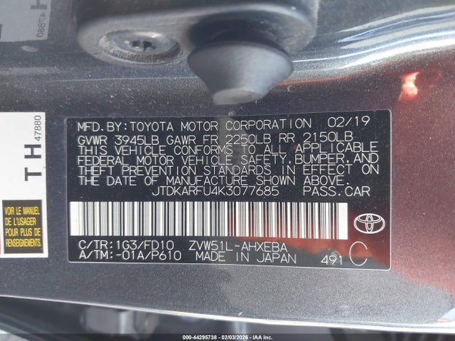 JTDKARFU4K3077685 Toyota Prius Le