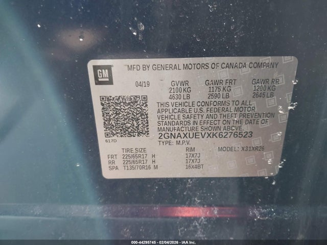2GNAXUEVXK6276523 Chevrolet EQUINOX LT