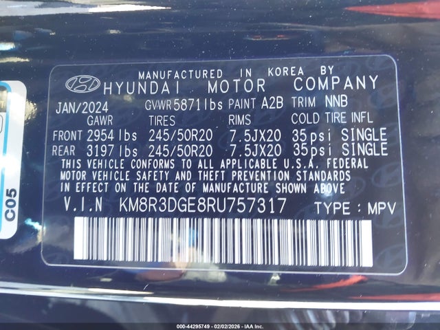 2024 HYUNDAI PALISADE KM8R3DGE8RU757317 Photo 8