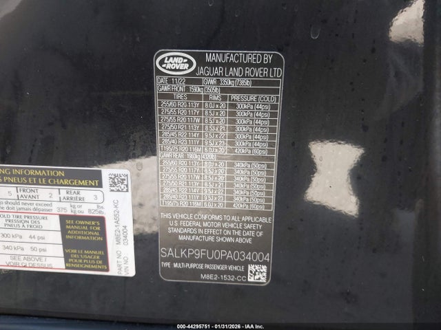 SALKP9FU0PA034004 Land Rover Range Rover P400 Se