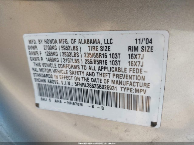 2005 HONDA ODYSSEY 5FNRL38635B025931 Photo 8
